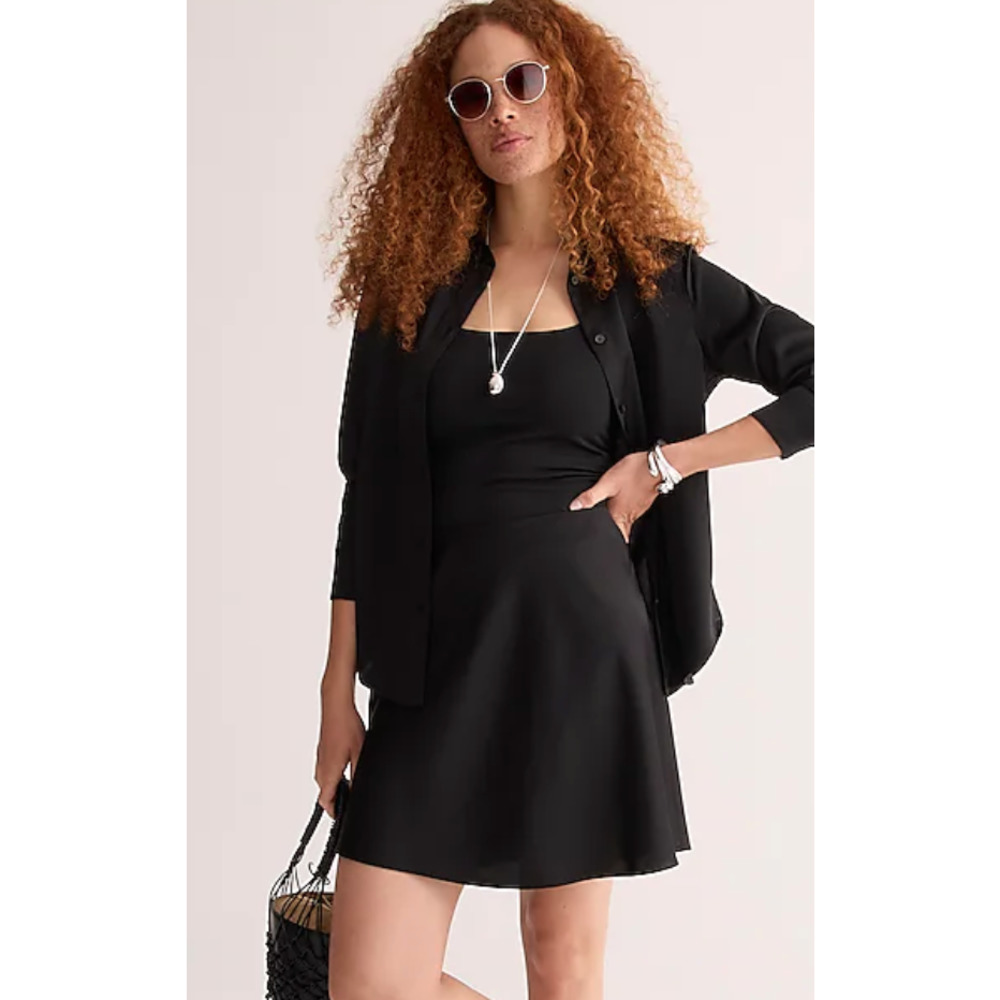 J. Crew Gwen Mini Slip Satin Black Pull On Skirt Large NEW
